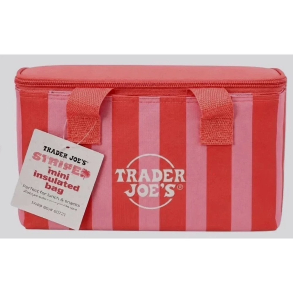 Trader Joe's 2026 Pink Striped Mini Insulated Lunch Tote Bag Limited Edition NWT